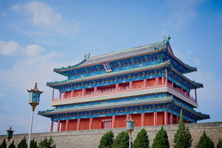 Colorful architectural details of Zhengyangmen, Beijing's historic landmark gatehouse.