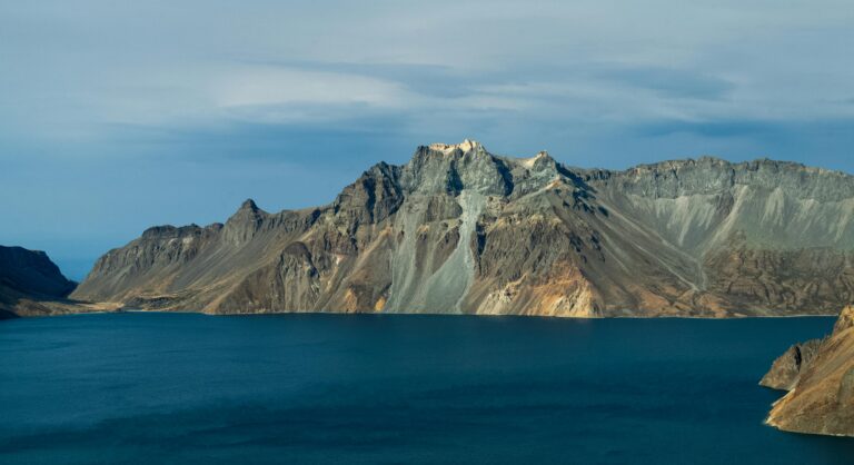 A breathtaking view of Heaven Lake, a crater lake at the top of Mount Paektu.